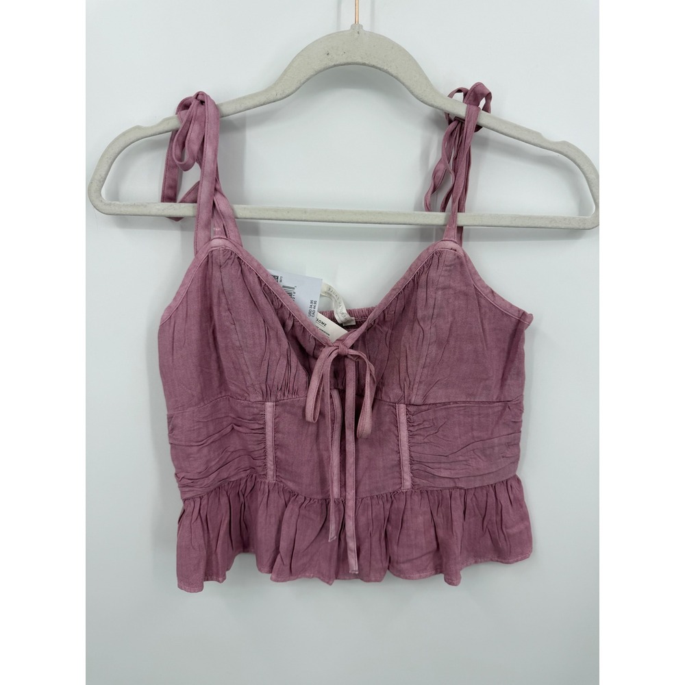 American Eagle Tie Shoulder Peplum Cami Top Women XS Pink Smocked Boho NWT‎